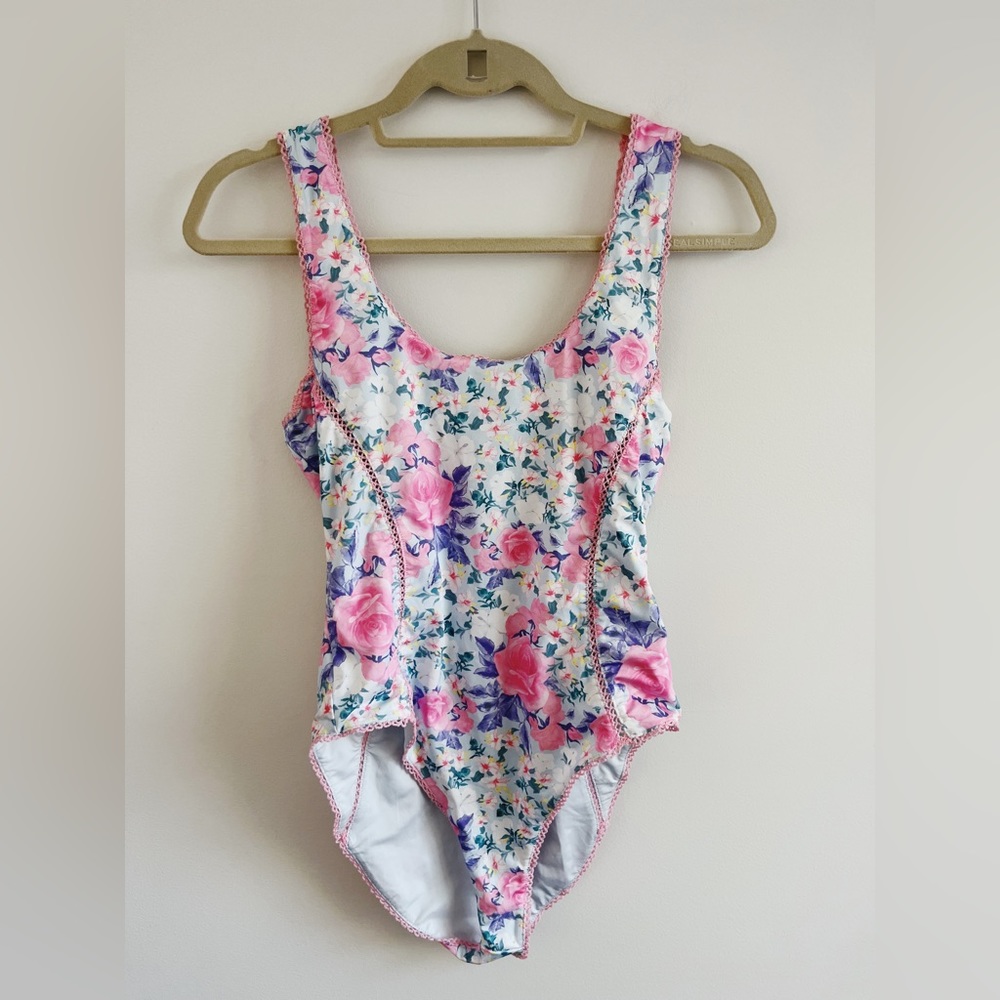 LoveShackFancy Rose Floral Print One piece Swimsuit - Small